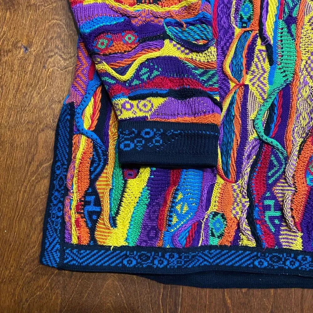 COOGI Australia Vintage 3-D Knit 1/4 Zip Multicolor Sweater Cotton Men's Size XL - Picture 4 of 9